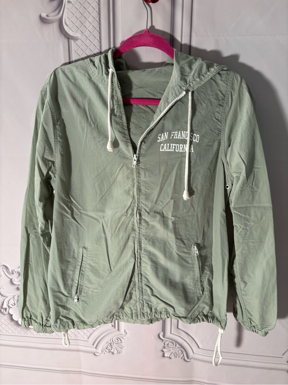 J. Galt San Francisco California Light Sage Green Zip Hoodie Jacket Size Small